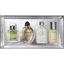 4 PIECE MENS MINI VARIETY WITH ETERNITY & OBSESSION & CK ONE & ESCAPE AND ALL ARE EDT 0.5 OZ MINIS