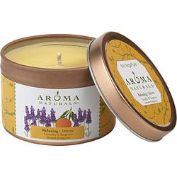 ONE 2.5x1.75 inch TIN SOY AROMATHERAPY CANDLE. COMBINES THE ESSENTIAL OILS OF LAVENDER AND TANGERINE TO CREATE A FRAGRANCE THAT REDUCES STRESS. BURNS APPROX. 15 HRS