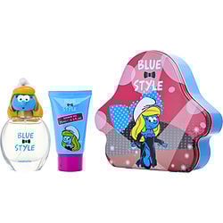 SMURFETTE EDT SPRAY 1.7 OZ & SHOWER GEL 2.5 OZ & METAL LUNCH BOX (BLUE & STYLE)