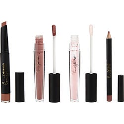 4 piece Nude Lip Kit contains Nude Lipstick 0.04 oz + Nude Lip Liner 0.03 oz + Nude Liquid Lip 0.07 oz + Nourishing Lip Topper 0.07 oz
