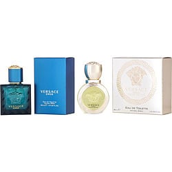 2 PIECE UNISEX VARIETY WITH VERSACE EROS POUR FEMME & VERSACE EROS POUR HOMME AND BOTH ARE EDT SPRAY 1 OZ
