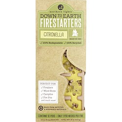 DOWN TO EARTH FIRESTARTERS FRAGRANCED COLORED WAX COMBINED WITH RECYCLED AND RENEWABLE MATERIAL. BOX CONTAINS 10X1.8 OZ EACH TEARAWAY PODS