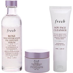 3-Step Hydration Heroes Set: Soy Face Cleanser 50ml + Rose Deep Hydration Serum 100ml + Rose Face Cream 30ml  --3pcs