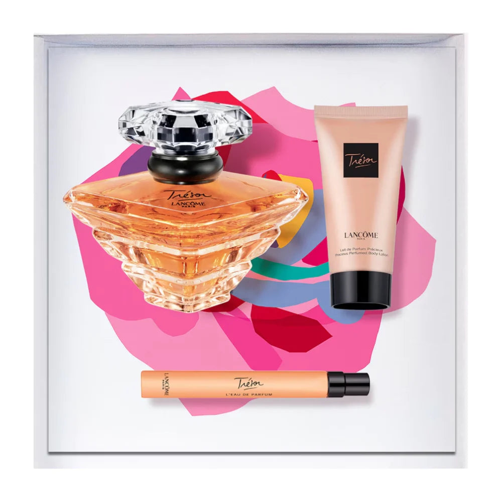 GIFT/SET TRESOR 3 PCS 3.4 EDP + 10ML EDP + 1.7 BODY LOTION WOMEN. DESIGNER:LANCOM Perfume By LANCOME For WOMEN