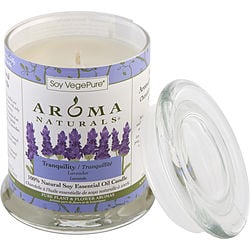 ONE 3.7x4.5 inch MEDIUM GLASS PILLAR SOY AROMATHERAPY CANDLE.  THE ESSENTIAL OIL OF LAVENDER IS KNOWN FOR ITS CALMING AND HEALING BENEFITS.  BURNS APPROX. 45 HRS.