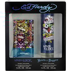 2 PIECE MENS SET WITH ED HARDY HEARTS & DAGGERS EDT SPRAY 3.4 OZ & ED HARDY LOVE & LUCK EDT SPRAY 3.4 OZ
