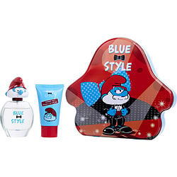 PAPA SMURF EDT SPRAY 1.7 OZ & SHOWER GEL 2.5 OZ & METAL LUNCH BOX (BLUE & STYLE)