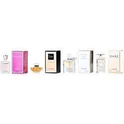 4 PIECE MINI VARIETY WITH LA VIE EST BELLE & TRESOR & MIRACLE & IDOLE AND ALL ARE EAU DE PARFUM MINIS