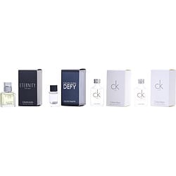 4 PIECE MENS MINI VARIETY WITH ETERNITY & CK ONE X 2 & CK DEFY AND ALL ARE 0.33 OZ MINI