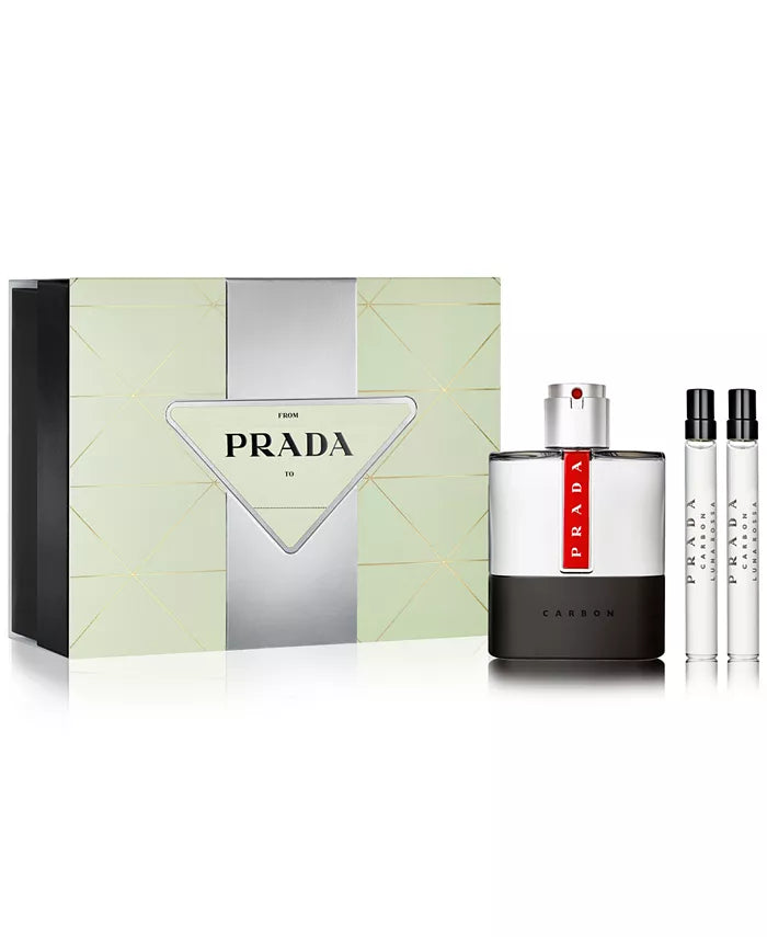 PRADA LUNA ROSSA CARBON 3 PCS. SET : 3.4 EDT+ 100ML  2 X 10ML TRAVEL SPRAY FOR MEN. Perfume By  For